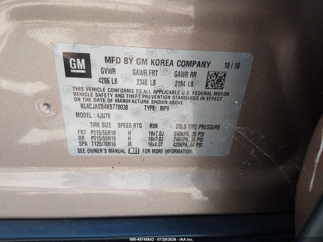 Продажа на аукционе авто 2019 Buick Encore Fwd Preferred, vin: KL4CJASB4KB770038, номер лота: 45745842