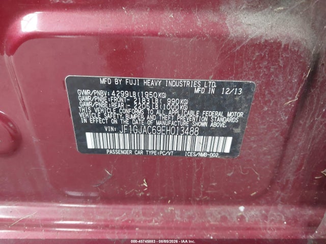 45745883 :رقم المزاد ، JF1GJAC69EH013488 vin ، 2014 Subaru Impreza 2.0i Premium مزاد بيع