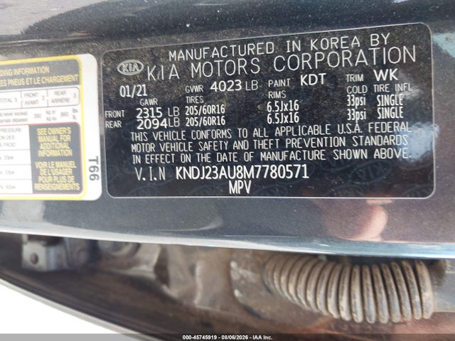 2021 Kia Soul S მანქანა იყიდება აუქციონზე, vin: KNDJ23AU8M7780571, აუქციონის ნომერი: 45745919