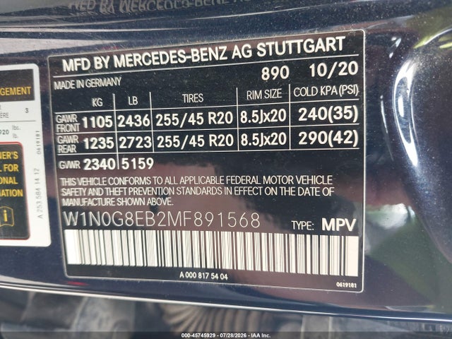 Продажа на аукционе авто 2021 Mercedes-benz Glc 300 4matic Suv, vin: W1N0G8EB2MF891568, номер лота: 45745929