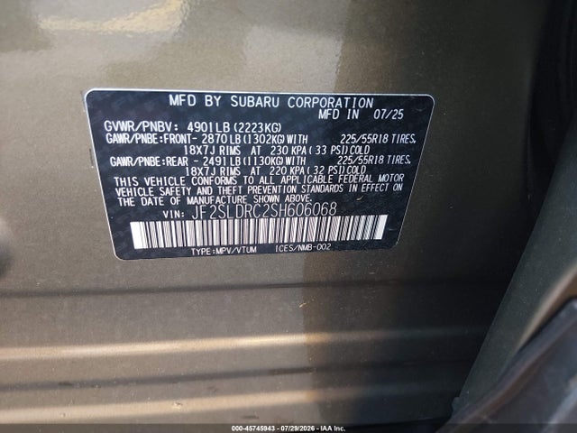 Aukcja sprzedaży 2025 Subaru Forester Limited, vin: JF2SLDRC2SH606068, numer aukcji: 45745943