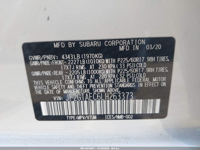 Subaru Crosstrek Premium 2020 JF2GTAEC6LH263373 Image 9