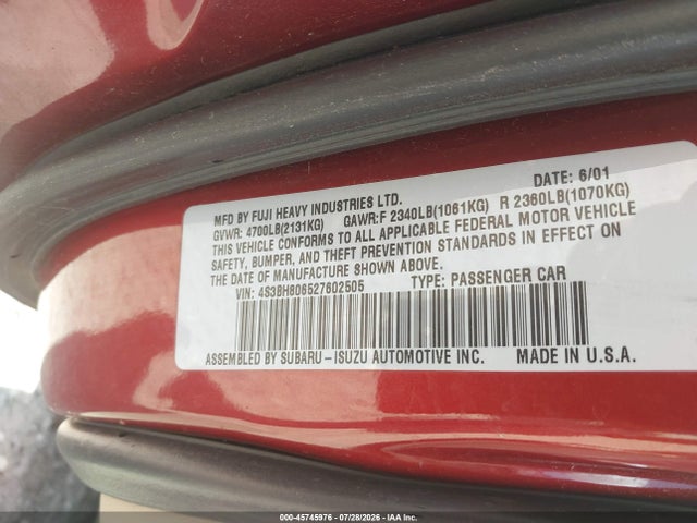 Продажа на аукционе авто 2002 Subaru Outback H6-3.0 L.l. Bean Edition, vin: 4S3BH806527602505, номер лота: 45745976