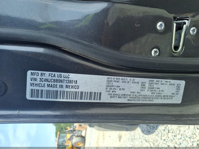 Продажа на аукционе авто 2022 Jeep Compass Latitude Fwd, vin: 3C4NJCBB9NT138018, номер лота: 45745990