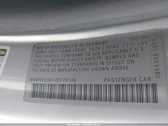 Продажа на аукционе авто 2004 Volkswagen Passat Gls Tdi, vin: WVWVE63B14E275148, номер лота: 45745999