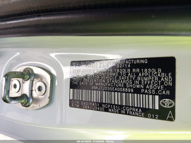 VNKJTUD35EA008899 Toyota Yaris L (tmmf Plant)