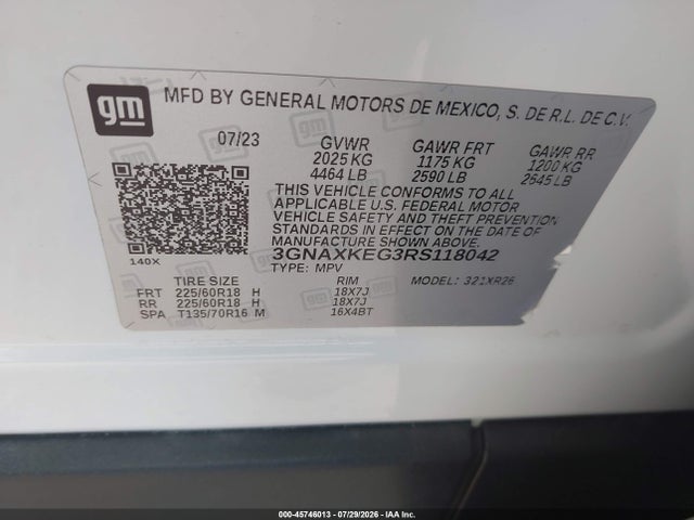 Aukcja sprzedaży 2024 Chevrolet Equinox Fwd Lt, vin: 3GNAXKEG3RS118042, numer aukcji: 45746013