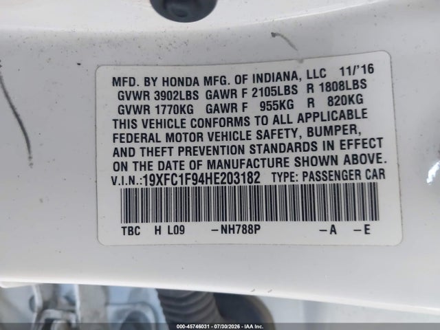 19XFC1F94HE203182 Honda Civic Touring