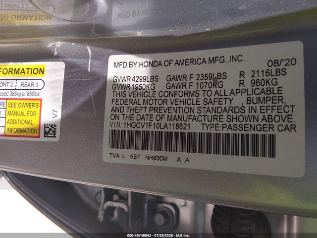 Honda ACCORD LX 2020 1HGCV1F10LA118621 Image 9