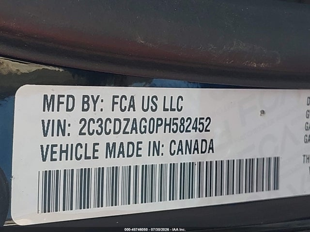 45746050 :رقم المزاد ، 2C3CDZAG0PH582452 vin ، 2023 Dodge Challenger Sxt مزاد بيع