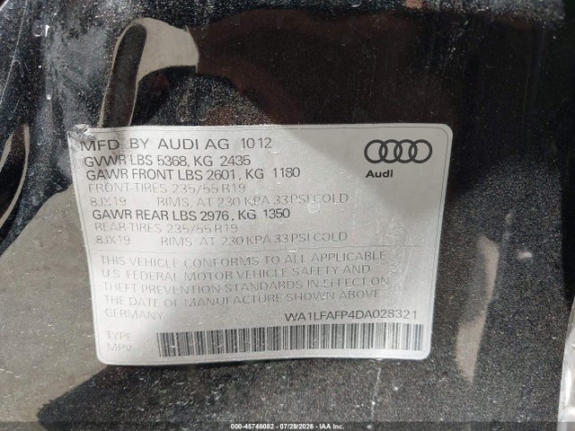 Продажа на аукционе авто 2013 Audi Q5 2.0t Premium, vin: WA1LFAFP4DA028321, номер лота: 45746082