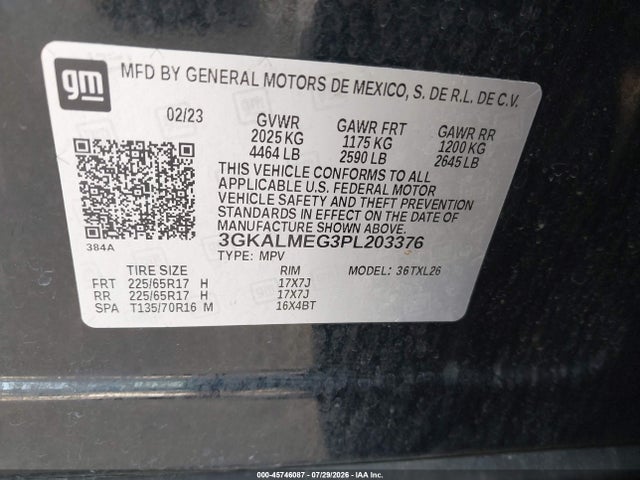 45746087 :رقم المزاد ، 3GKALMEG3PL203376 vin ، 2023 Gmc Terrain Fwd Sle مزاد بيع