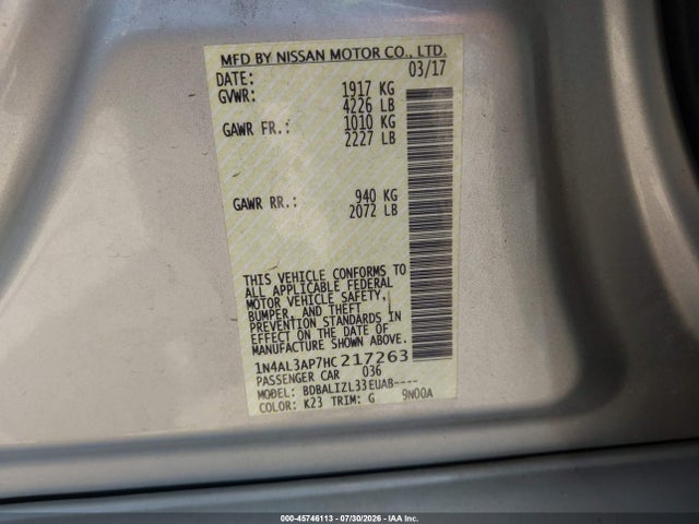 Nissan Altima 2.5 Sv 2017 1N4AL3AP7HC217263 Image 9