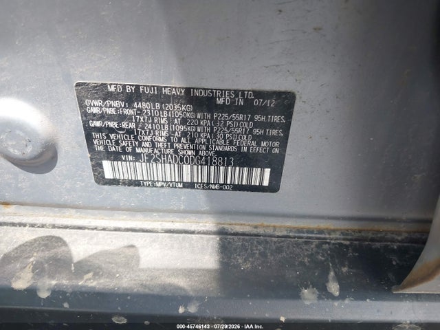 2013 Subaru Forester 2.5x Premium მანქანა იყიდება აუქციონზე, vin: JF2SHADC0DG418813, აუქციონის ნომერი: 45746143