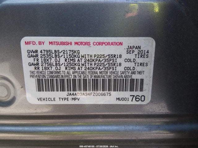 Продаж на аукціоні авто 2015 Mitsubishi Outlander Se, vin: JA4AD3A34FZ006675, номер лоту: 45746155