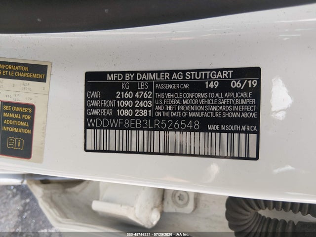 45746221 :رقم المزاد ، WDDWF8EB3LR526548 vin ، 2020 Mercedes-benz C 300 4matic مزاد بيع