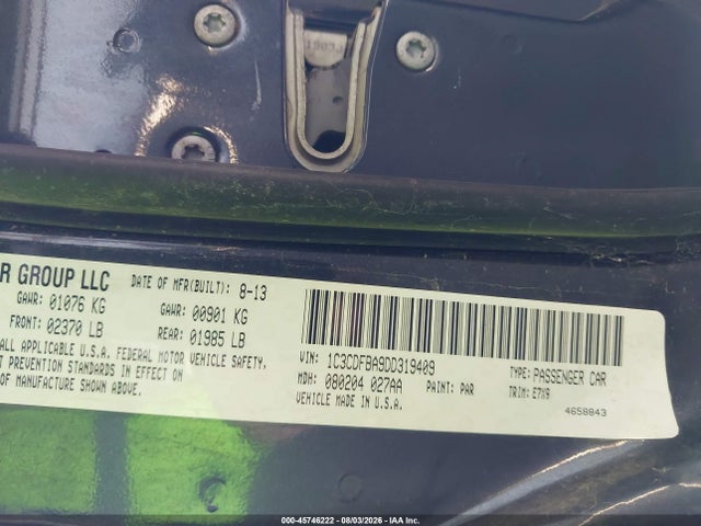 45746222 :رقم المزاد ، 1C3CDFBA9DD319409 vin ، 2013 Dodge Dart Sxt مزاد بيع