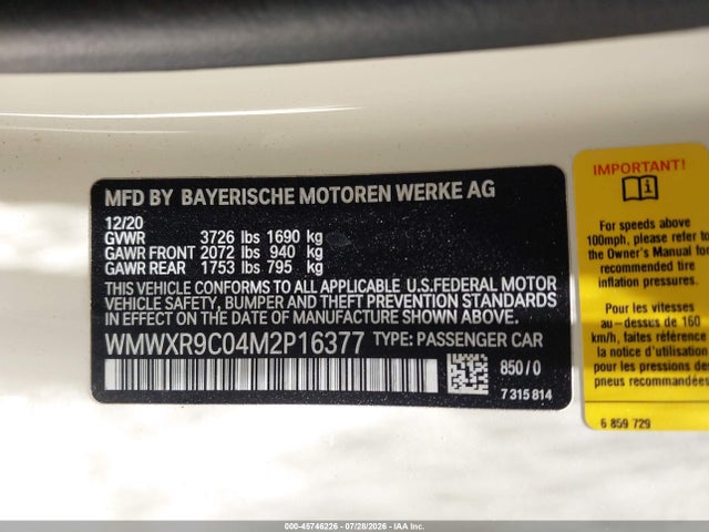 Продажа на аукционе авто 2021 Mini Hardtop John Cooper Works, vin: WMWXR9C04M2P16377, номер лота: 45746226