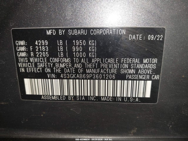 Продаж на аукціоні авто 2023 Subaru Impreza Base, vin: 4S3GKAB69P3601206, номер лоту: 45746231