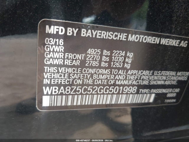 Продаж на аукціоні авто 2016 Bmw 328i Gran Turismo Xdrive, vin: WBA8Z5C52GG501998, номер лоту: 45746237
