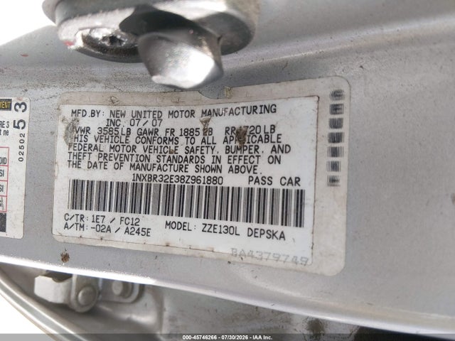 Продаж на аукціоні авто 2008 Toyota Corolla S, vin: 1NXBR32E38Z961880, номер лоту: 45746266