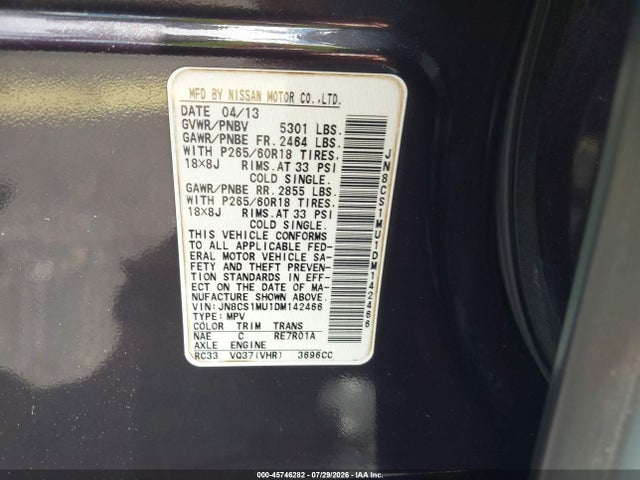 Aukcja sprzedaży 2013 Infiniti Fx37, vin: JN8CS1MU1DM142466, numer aukcji: 45746282