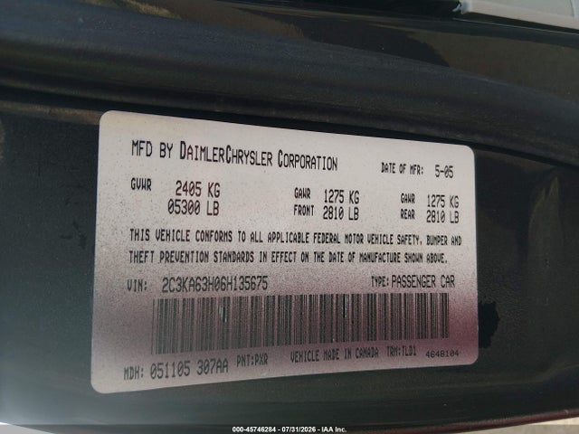 Продаж на аукціоні авто 2006 Chrysler 300c, vin: 2C3KA63H06H135675, номер лоту: 45746284
