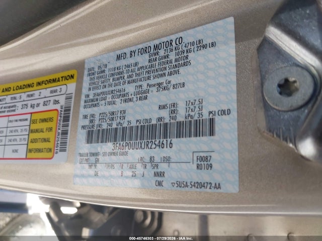 3FA6P0UUXJR254616 Ford Fusion Hybrid S