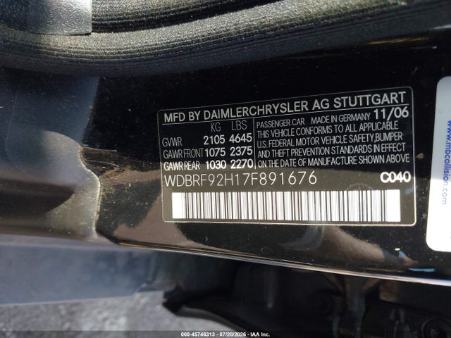 45746313 :رقم المزاد ، WDBRF92H17F891676 vin ، 2007 Mercedes-benz C 280 Luxury 4matic مزاد بيع