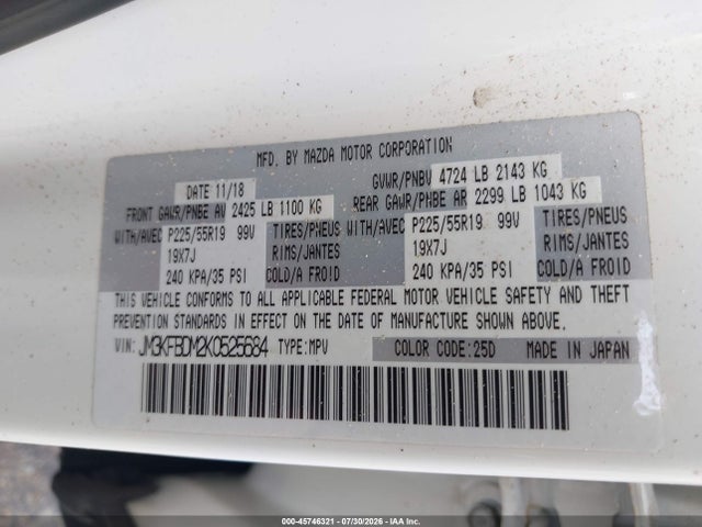 Продаж на аукціоні авто 2019 Mazda Cx-5 Grand Touring, vin: JM3KFBDM2K0525684, номер лоту: 45746321