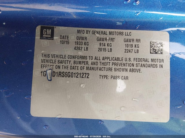 45746340 :رقم المزاد ، 1G1FD1RS6G0121272 vin ، 2016 Chevrolet Camaro 2lt مزاد بيع