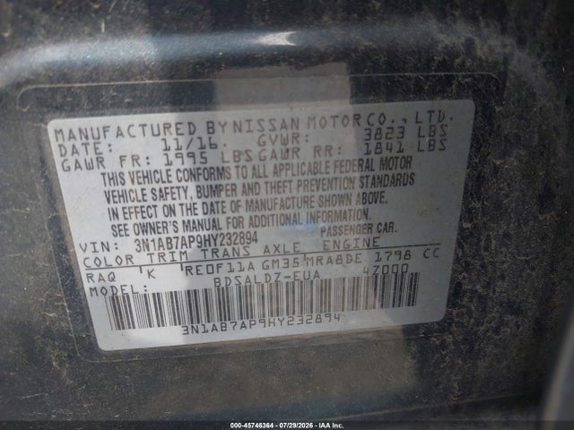 Aukcja sprzedaży 2017 Nissan Sentra Sv, vin: 3N1AB7AP9HY232894, numer aukcji: 45746364