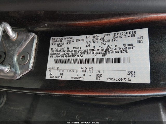 Ford Escape Titanium 2017 1FMCU9J94HUB52964 Image 9