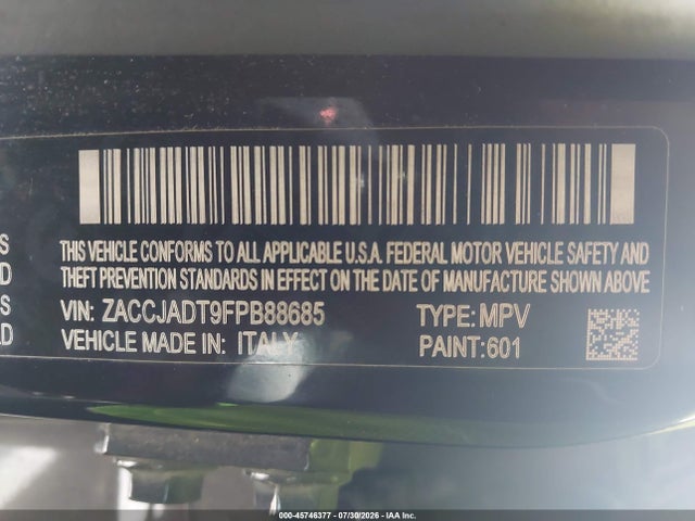 Продажа на аукционе авто 2015 Jeep Renegade Limited, vin: ZACCJADT9FPB88685, номер лота: 45746377