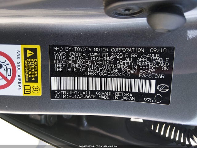 Lexus ES 350 2016 JTHBK1GG4G2224509 Image 9