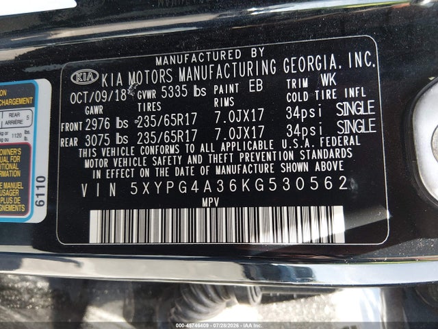 5XYPG4A36KG530562 KIA Sorento 2.4l L