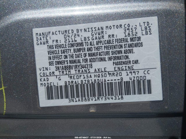 Nissan Sentra S Xtronic Cvt 2024 3N1AB8BV1RY344318 Image 9