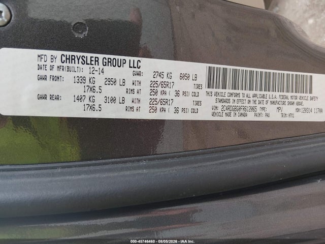 2015 Dodge Grand Caravan Se მანქანა იყიდება აუქციონზე, vin: 2C4RDGBG0FR612065, აუქციონის ნომერი: 45746460