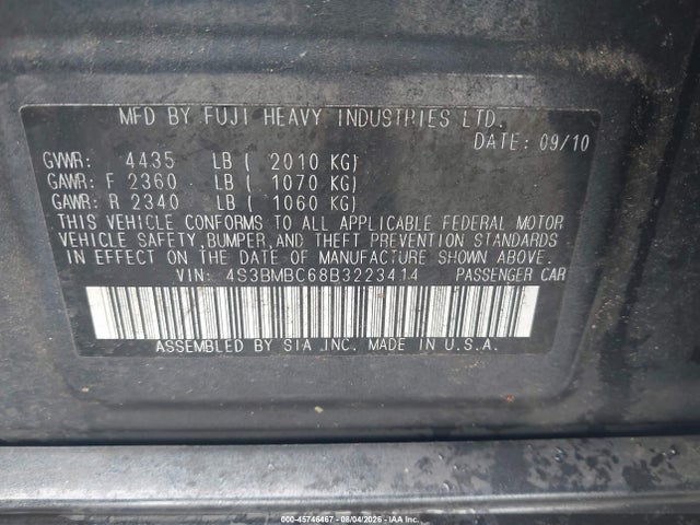 45746467 :رقم المزاد ، 4S3BMBC68B3223414 vin ، 2011 Subaru Legacy 2.5i Prem Awp مزاد بيع