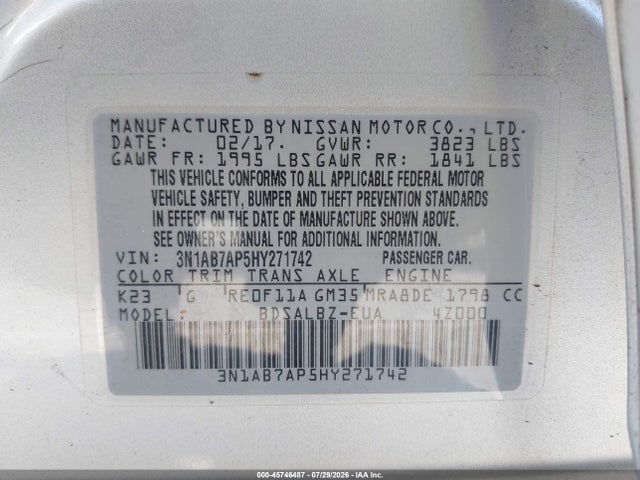 Nissan SENTRA S 2017 3N1AB7AP5HY271742 Image 9
