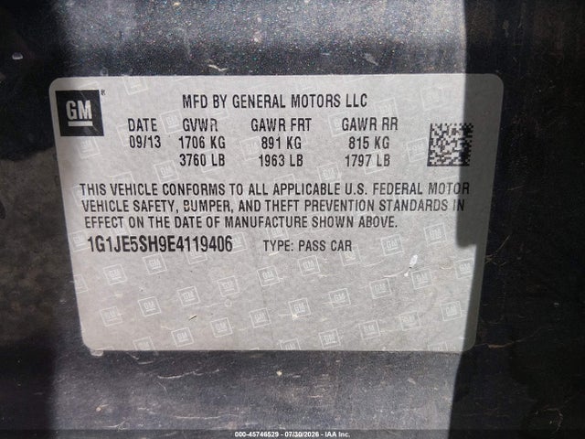 Chevrolet Sonic Ltz Auto 2014 1G1JE5SH9E4119406 Image 9