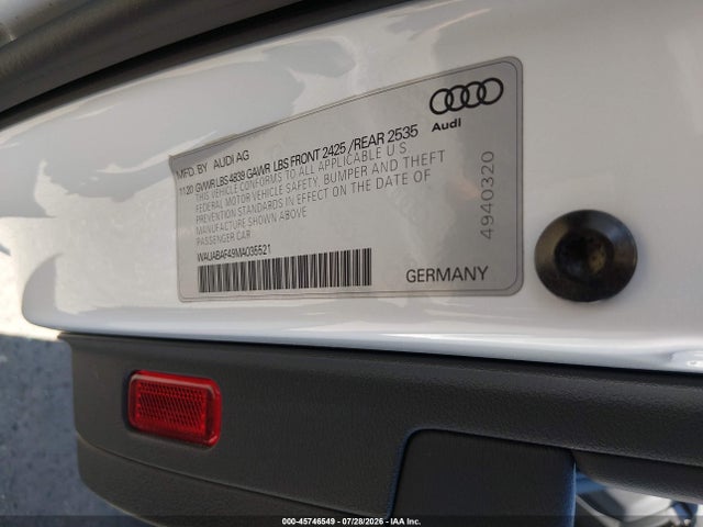 45746549 :رقم المزاد ، WAUABAF49MA035521 vin ، 2021 Audi A4 Premium 40 Tfsi Quattro S Tronic مزاد بيع