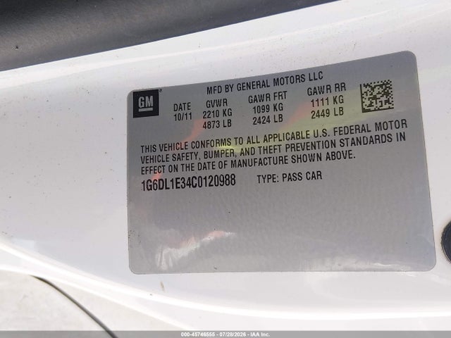 Продаж на аукціоні авто 2012 Cadillac Cts Performance, vin: 1G6DL1E34C0120988, номер лоту: 45746555
