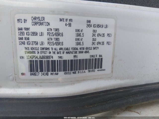 Продаж на аукціоні авто 1998 Chrysler Town & Country Lx, vin: 1C4GP54L0WB698974, номер лоту: 45746556