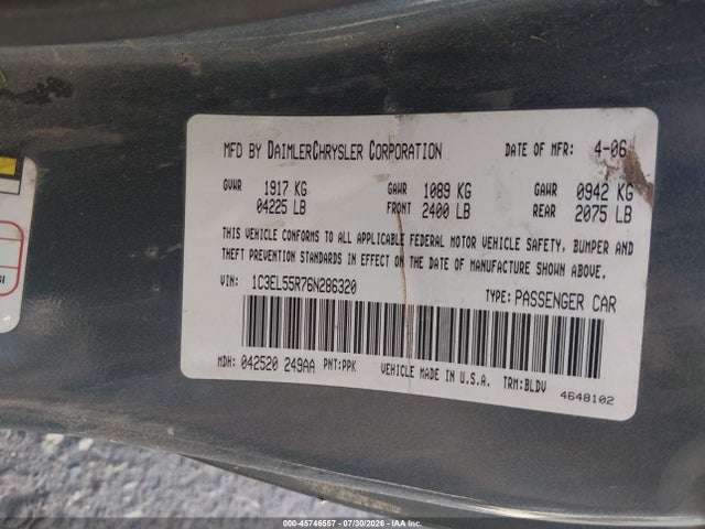 Aukcja sprzedaży 2006 Chrysler Sebring Touring, vin: 1C3EL55R76N286320, numer aukcji: 45746557