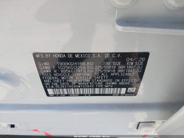 3CZRZ1H59VM703940 Honda Hr-v Sport 2wd