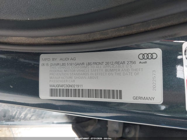 45746607 :رقم المزاد ، WAUGFAFC3GN021911 vin ، 2016 Audi A6 2.0t Premium Plus مزاد بيع