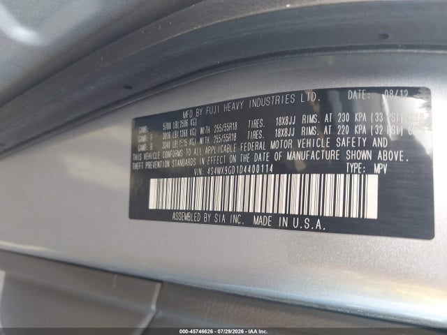 Продаж на аукціоні авто 2013 Subaru Tribeca Limited/touring, vin: 4S4WX9GD1D4400114, номер лоту: 45746626