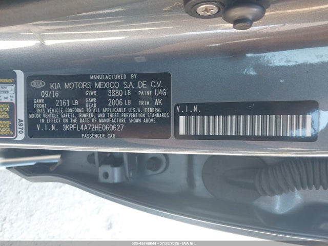 Продаж на аукціоні авто 2017 Kia Forte S, vin: 3KPFL4A72HE060627, номер лоту: 45746644