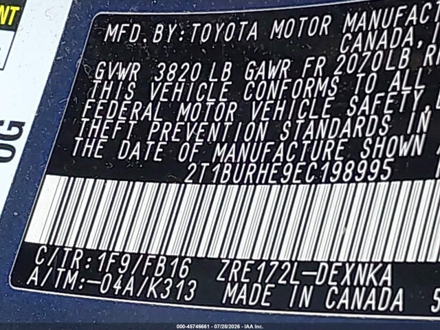 Продажа на аукционе авто 2014 Toyota Corolla Le, vin: 2T1BURHE9EC198995, номер лота: 45746661
